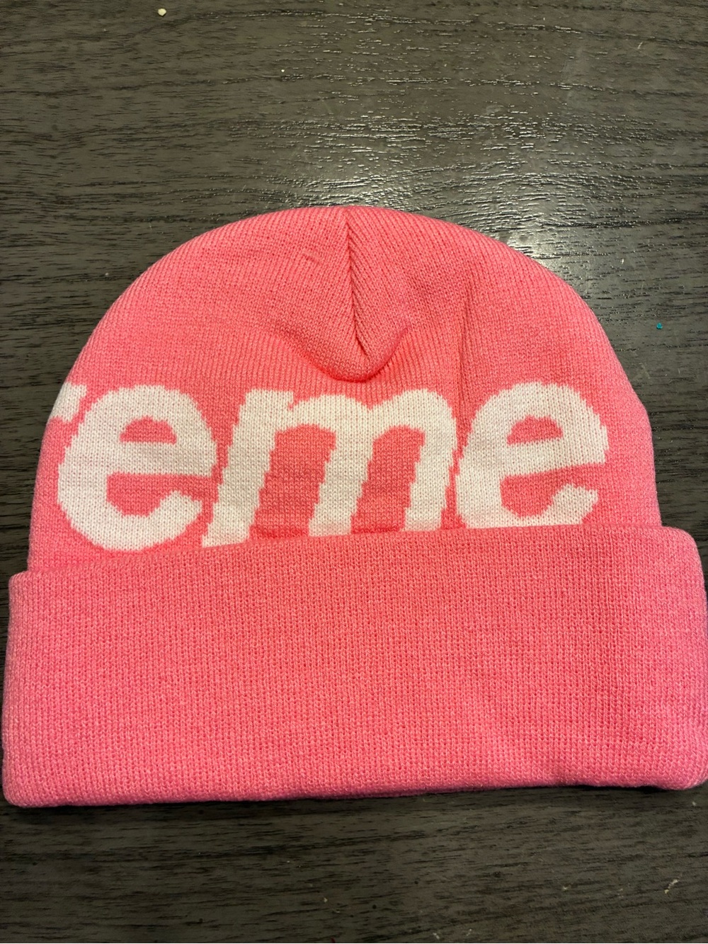 Supreme Pink Knit Beanie with White Logo - Kids